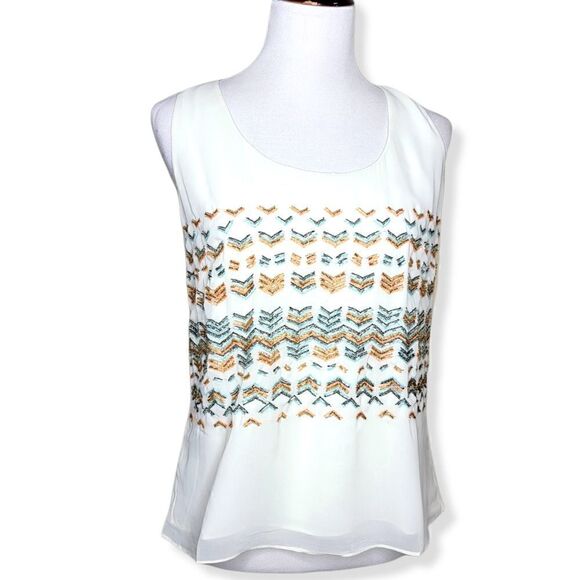 Greylin Racerback Sequin Bead Embellished Boho Tank Top Blouse White Medium - Picture 13 of 14